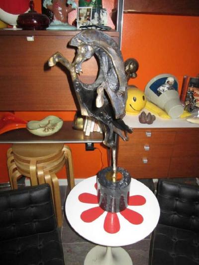 Curtis Jer Abstract Bronze Horse on Black Marble by Curtis Jere Mid century Modern