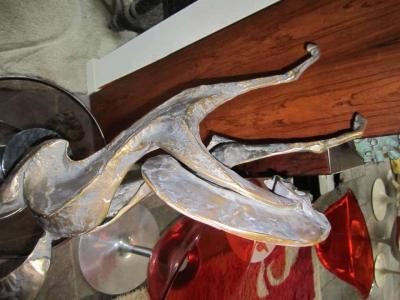 Curtis Jer Abstract Bronze Horse on Black Marble by Curtis Jere Mid century Modern