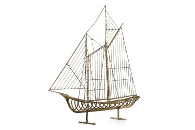 Curtis Jer American Mid Century Brass Model Of Ship By Curtis Jere