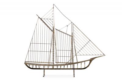 Curtis Jer American Mid Century Brass Model Of Ship By Curtis Jere