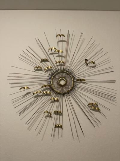 Curtis Jer BRUTALIST SPIKED METAL SUNBURST WITH BIRDS WALL SCULPTURE