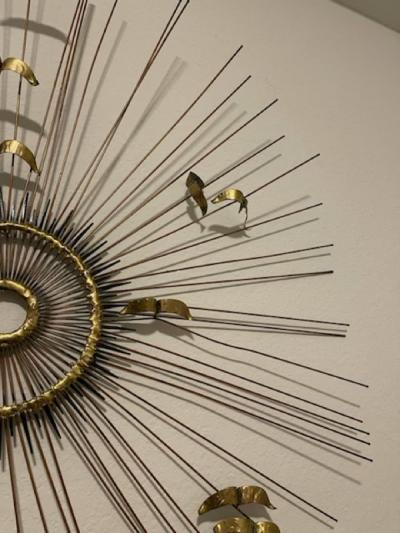 Curtis Jer BRUTALIST SPIKED METAL SUNBURST WITH BIRDS WALL SCULPTURE