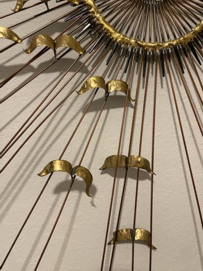 Curtis Jer BRUTALIST SPIKED METAL SUNBURST WITH BIRDS WALL SCULPTURE