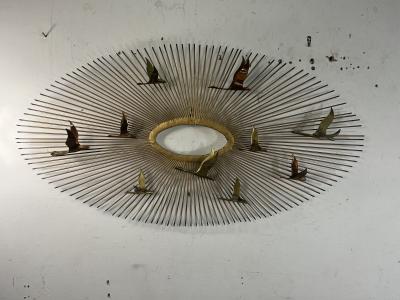 Curtis Jer BRUTALIST SUNBURST WITH BIRDS WALL SCULPTURE BY CURTIS JERE