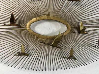 Curtis Jer BRUTALIST SUNBURST WITH BIRDS WALL SCULPTURE BY CURTIS JERE
