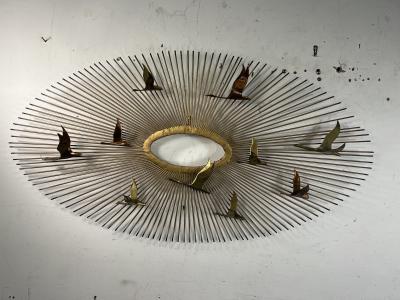 Curtis Jer BRUTALIST SUNBURST WITH BIRDS WALL SCULPTURE BY CURTIS JERE