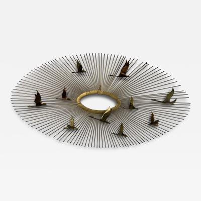 Curtis Jer BRUTALIST SUNBURST WITH BIRDS WALL SCULPTURE BY CURTIS JERE