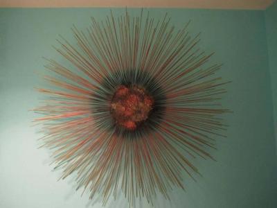 Curtis Jer C Jere Starburst Sunburst Mixed Metals Brass Copper Brutalist Wall Sculpture