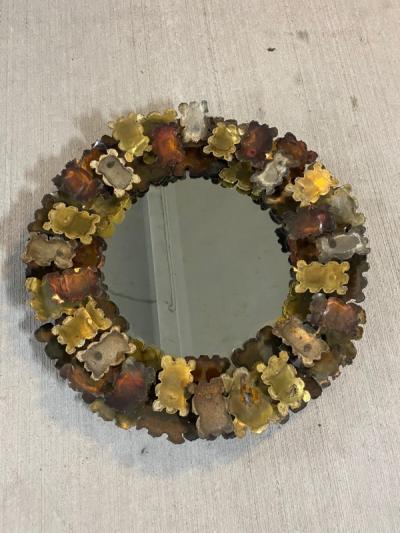 Curtis Jer CURTIS JERE BRUTALIST MIXED METALS TORCH CUT ROUND MIRROR