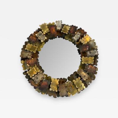 Curtis Jer CURTIS JERE BRUTALIST MIXED METALS TORCH CUT ROUND MIRROR