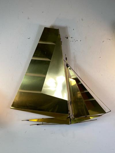 Curtis Jer CURTIS JERE MODERNIST BRASS SAILBOAT WALL SCULPTURE