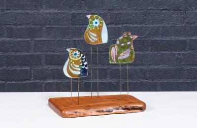 Curtis Jer California Modern Enameled Bird Family Sculpture by Curtis Jere