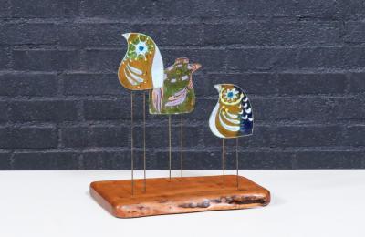Curtis Jer California Modern Enameled Bird Family Sculpture by Curtis Jere