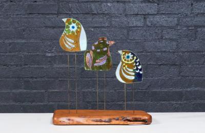 Curtis Jer California Modern Enameled Bird Family Sculpture by Curtis Jere