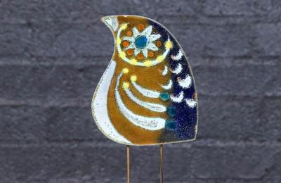 Curtis Jer California Modern Enameled Bird Family Sculpture by Curtis Jere
