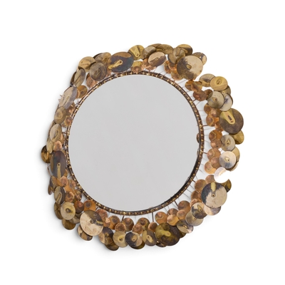Curtis Jer Curtis Jere Brutalist Mid Century Signed Raindrops Metal Wall Mirror