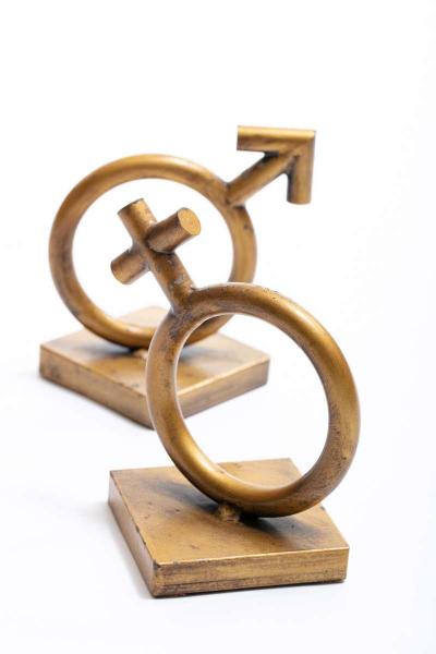 Curtis Jer Curtis Jere Mars Venus Gold Gilt Bookends Sculptures Signed Jer 1968