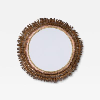 Curtis Jer Curtis Jere Mid Century Brutalist Copper and Brass Eyelash Mirror