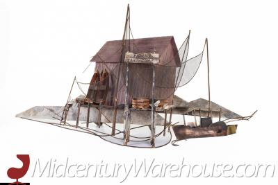 Curtis Jer Curtis Jere Mid Century Fishing Village Metal Sculpture