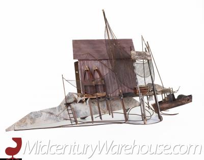 Curtis Jer Curtis Jere Mid Century Fishing Village Metal Sculpture