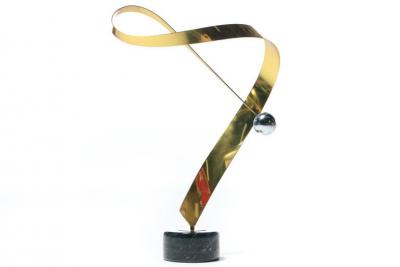 Curtis Jer Curtis Jere Post Modern Table Sculpture of Brass Chrome and Marble c 1985