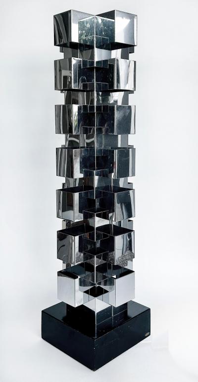 Curtis Jer Curtis Jere Stacked Chrome Geometric Skyscraper Lamp Signed Working Condition