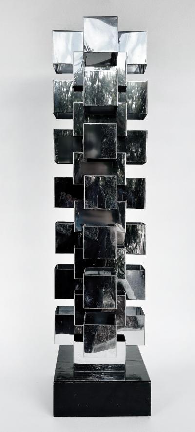 Curtis Jer Curtis Jere Stacked Chrome Geometric Skyscraper Lamp Signed Working Condition