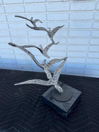 Curtis Jer Curtis Jere Style Aluminum 19 Five Birds in Flight Sculpture on Granite Base