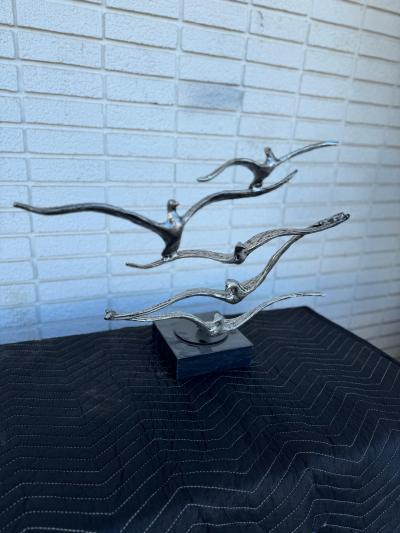 Curtis Jer Curtis Jere Style Aluminum 19 Five Birds in Flight Sculpture on Granite Base