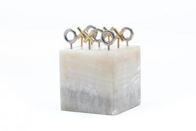 Curtis Jer Curtis Jere Tic Tac Toe Onyx and Metal Sculptures or Bookends