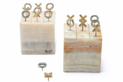 Curtis Jer Curtis Jere Tic Tac Toe Onyx and Metal Sculptures or Bookends