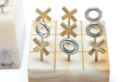 Curtis Jer Curtis Jere Tic Tac Toe Onyx and Metal Sculptures or Bookends