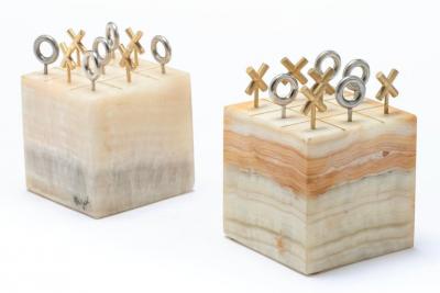 Curtis Jer Curtis Jere Tic Tac Toe Onyx and Metal Sculptures or Bookends