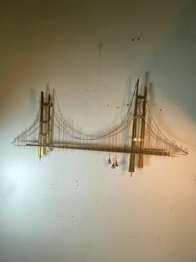 Curtis Jer EXCEPTIONAL MIXED METALS BROOKLYN BRIDGE WALL SCULPTURE BY CURTIS JERE