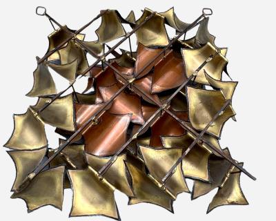 Curtis Jer Engraved and welded copper and brass wall sculpture circa 1970