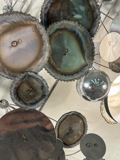 Curtis Jer LARGE SCALE BRUTALIST PATINATED METAL RAINDROPS WALL SCULPTURE BY CURTIS JERE