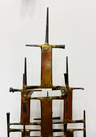 Curtis Jer Large Mid century Modern Iron Brass Brutalist Wall Sculpture Jere Style