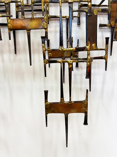 Curtis Jer Large Mid century Modern Iron Brass Brutalist Wall Sculpture Jere Style