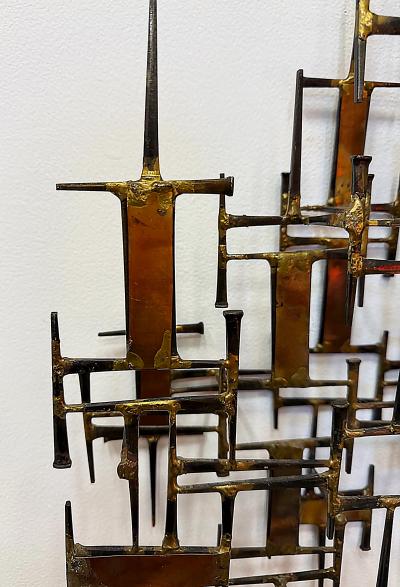 Curtis Jer Large Mid century Modern Iron Brass Brutalist Wall Sculpture Jere Style