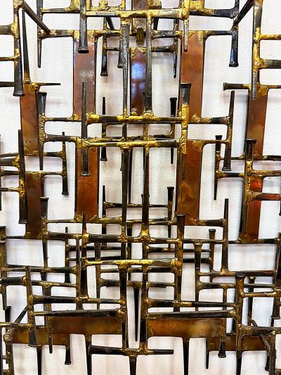 Curtis Jer Large Mid century Modern Iron Brass Brutalist Wall Sculpture Jere Style
