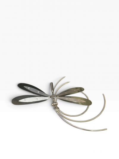 Curtis Jer MIXED METALS CATTAILS REEDS LEAVES DRAGONFLY BRUTALIST ILLUMINATED SCULPTURE