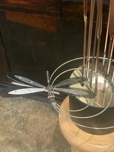 Curtis Jer MIXED METALS CATTAILS REEDS LEAVES DRAGONFLY BRUTALIST ILLUMINATED SCULPTURE