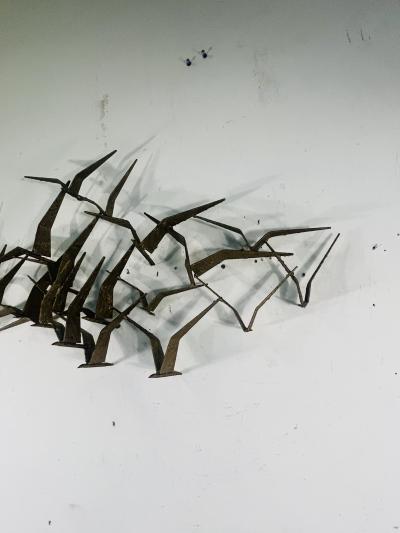 Curtis Jer MODERN ABSTRACT METAL FLOCK OF BIRDS WALL SCULPTURE