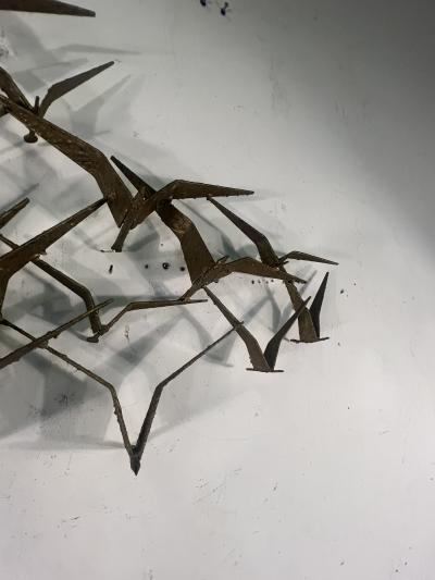 Curtis Jer MODERN ABSTRACT METAL FLOCK OF BIRDS WALL SCULPTURE