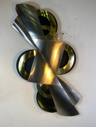 Curtis Jer MODERNIST BLACK BRASS AND CHROME WALL SCULPTURE BY CURTIS JERE
