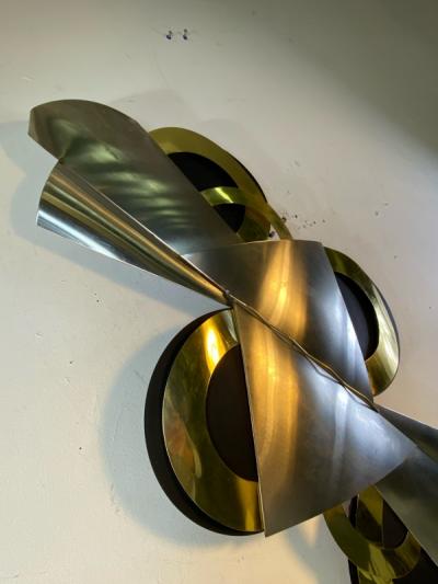 Curtis Jer MODERNIST BLACK BRASS AND CHROME WALL SCULPTURE BY CURTIS JERE