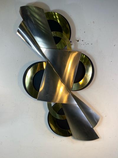 Curtis Jer MODERNIST BLACK BRASS AND CHROME WALL SCULPTURE BY CURTIS JERE