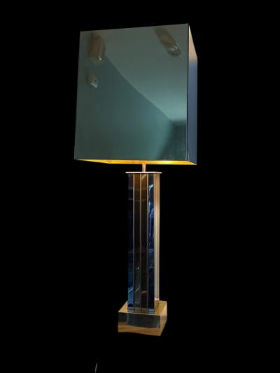 Curtis Jer MODERNIST BRASS CHROME LAMP WITH LARGE RECTANGULAR SHADE BY CURTIS JERE