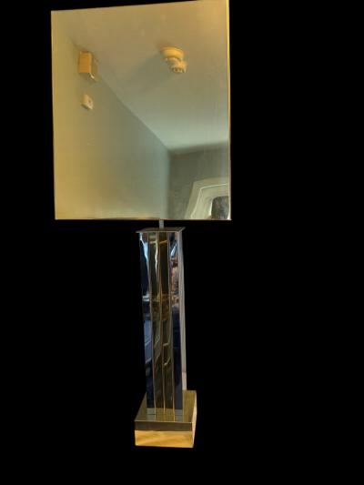 Curtis Jer MODERNIST BRASS CHROME LAMP WITH LARGE RECTANGULAR SHADE BY CURTIS JERE