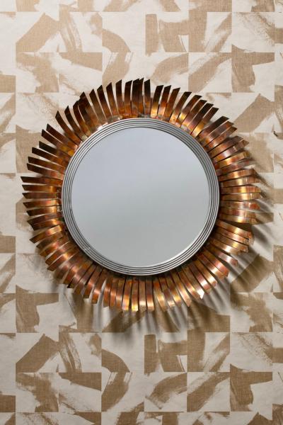 Curtis Jer Mid Century Modern Curtis Jer Brutalist Eyelash Sunburst Copper Wall Mirror